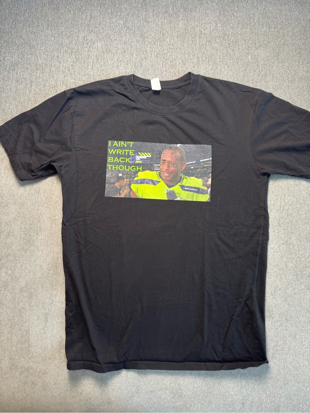 Seahawks Geno Smith Black Tee with Neon Green Graphic- 2022